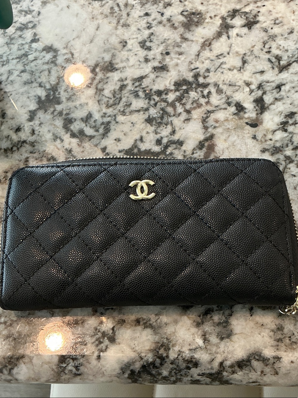 CHANEL Black Quilted Zip-Around Wallet with Gold CC Hardware